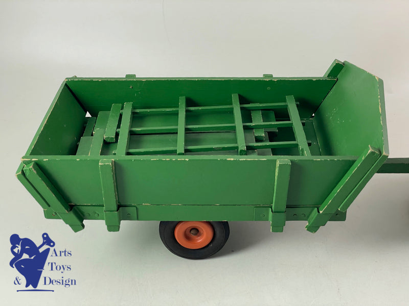 JOUET ANCIEN CIJ 8/82 TRACTEUR RENAULT MECANIQUE ORANGE AV REMORQUE 1/10° 1952
