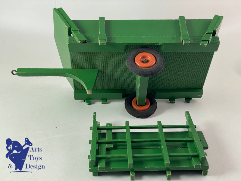 JOUET ANCIEN CIJ 8/82 TRACTEUR RENAULT MECANIQUE ORANGE AV REMORQUE 1/10° 1952