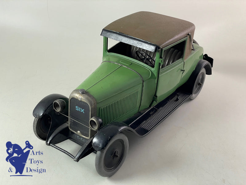 JOUET ANCIEN CITROEN FAUX CABRIOLET C6 1/10° 2 TONS DE VERT MECANIQUE VERS 1929