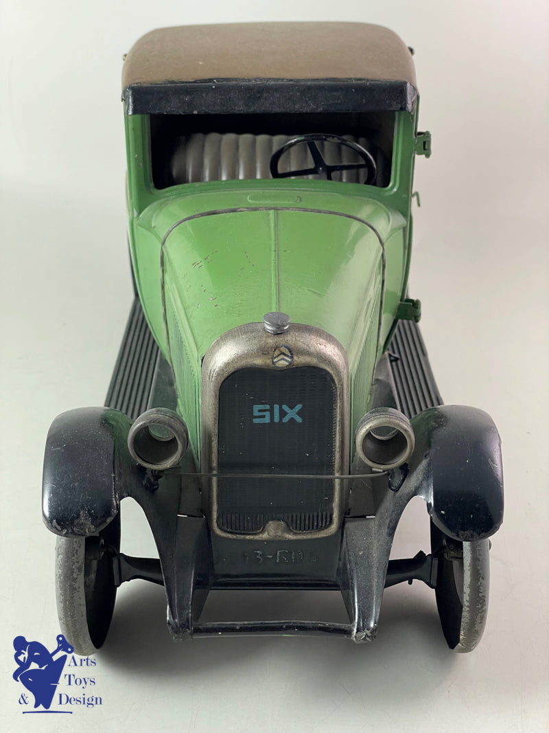 JOUET ANCIEN CITROEN FAUX CABRIOLET C6 1/10° 2 TONS DE VERT MECANIQUE VERS 1929