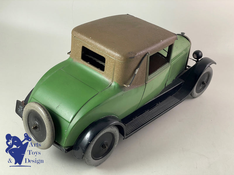 JOUET ANCIEN CITROEN FAUX CABRIOLET C6 1/10° 2 TONS DE VERT MECANIQUE VERS 1929
