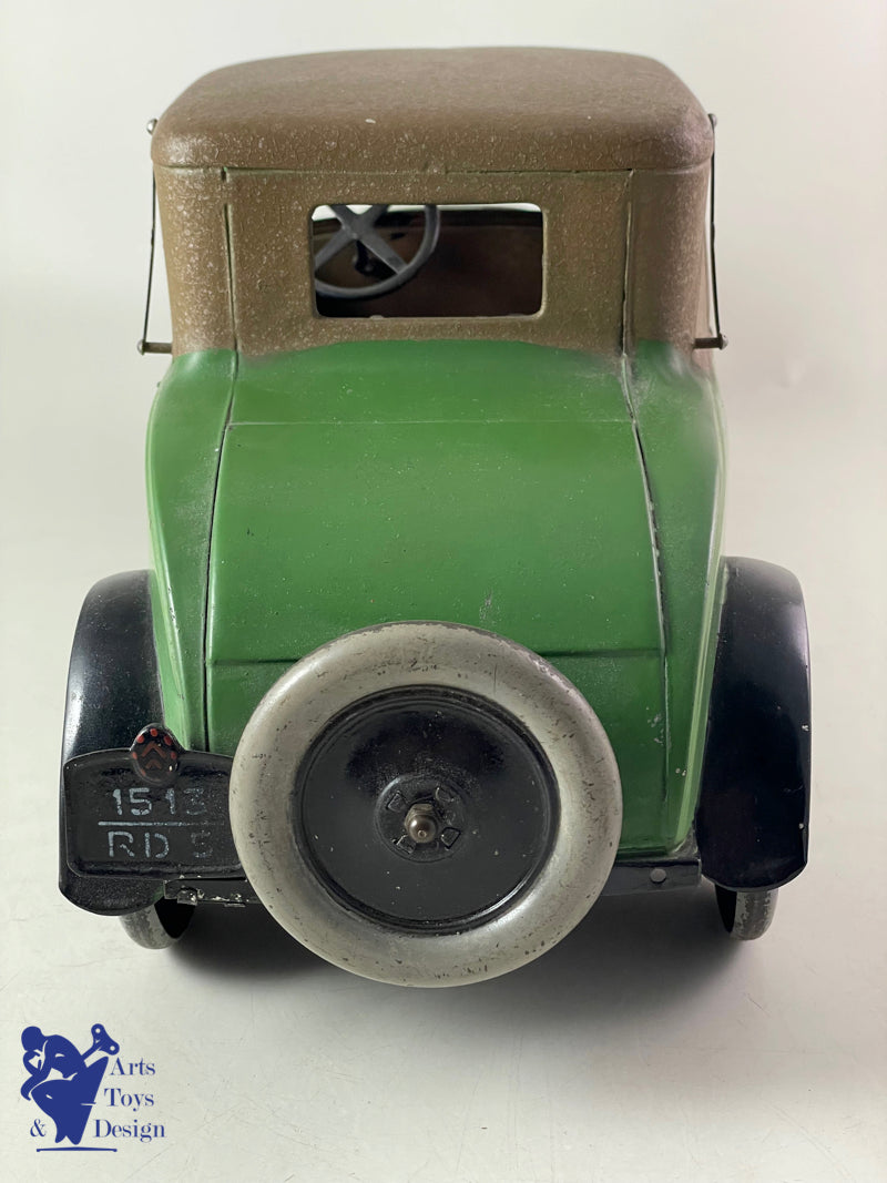 JOUET ANCIEN CITROEN FAUX CABRIOLET C6 1/10° 2 TONS DE VERT MECANIQUE VERS 1929