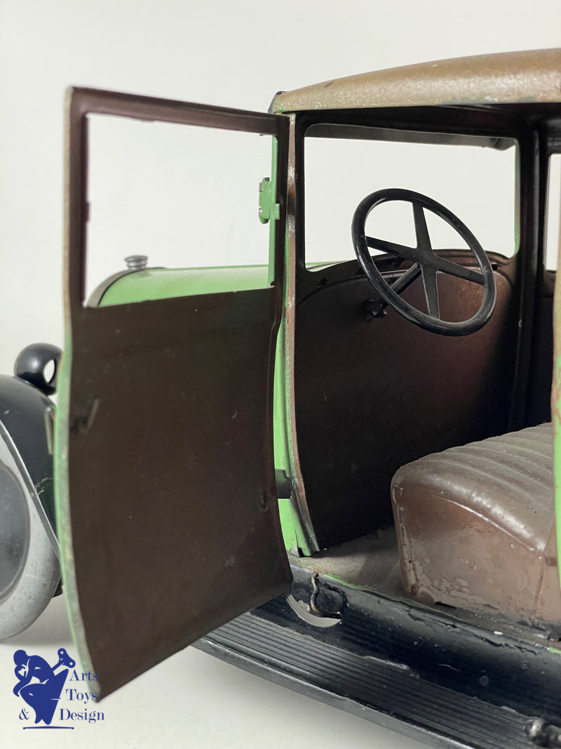 JOUET ANCIEN CITROEN FAUX CABRIOLET C6 1/10° 2 TONS DE VERT MECANIQUE VERS 1929