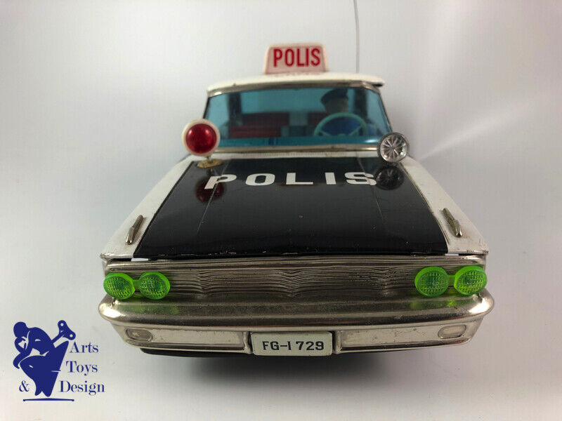 JOUET ANCIEN ICHIKO FORD GALAXIE POLICE CAR POLIS FRICTION TIN JAPAN 33CM