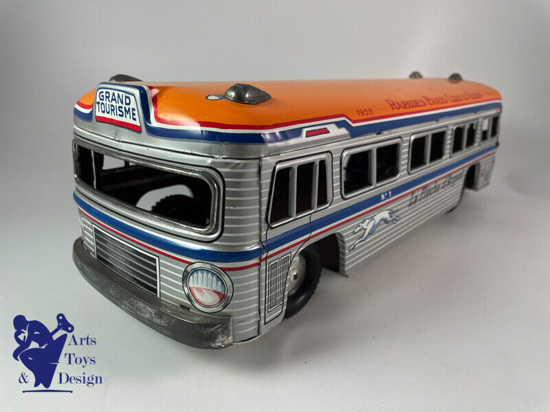 Antique toy France Jouets Bus giant silver arrow Clockwork 45cm 1960