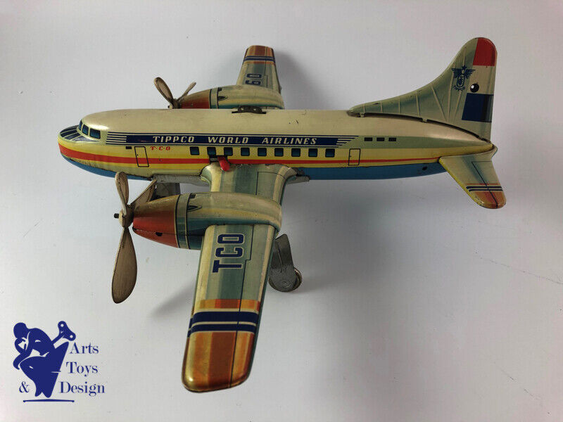 Antique toy Tippco TCO 60 tin Plane clockwork World Airlines c.1955 37cm