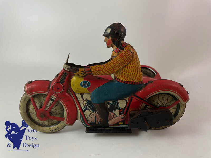 Antique toy JML tin Motorcycle Side Car clockwork L.20 cm c.1930