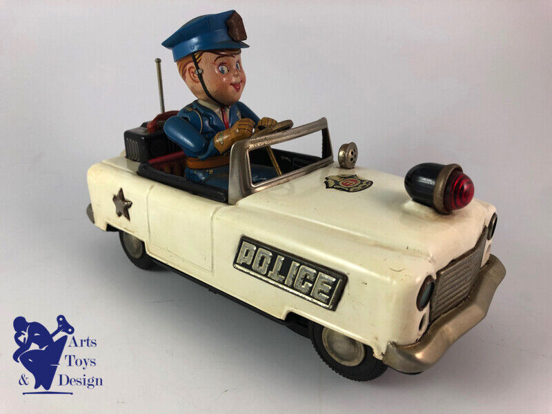 Antique toy Tn Nomura Mystery Police Car Battery Operated Tin Japan 25cm