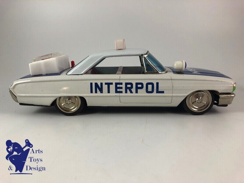 Antique toy Ichiko Ford Galaxie Police Car Interpol Friction Tin Japan 33cm