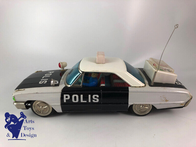 JOUET ANCIEN ICHIKO FORD GALAXIE POLICE CAR POLIS FRICTION TIN JAPAN 33CM