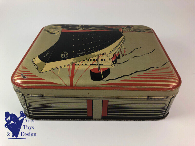 BOITE BISCUITS COMPAGNIE GENERALE TRANSATLANTIQUE NORMANDIE 1935 TRES BEL ETAT