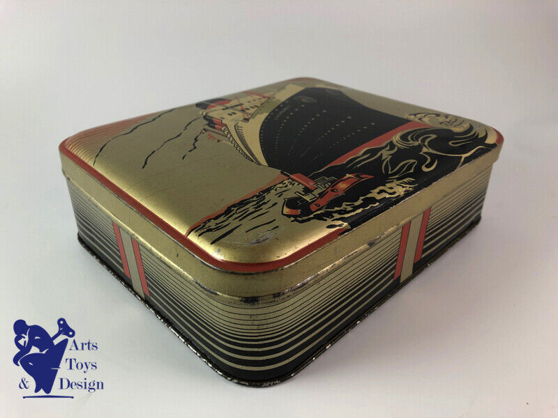 BOITE BISCUITS COMPAGNIE GENERALE TRANSATLANTIQUE NORMANDIE 1935 TRES BEL ETAT