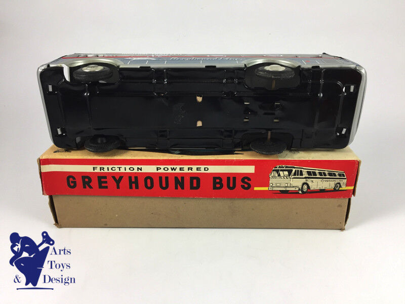 JOUET ANCIEN ICHIMURA JAPAN AUTOCAR TOLE GREYHOUND FRICTION 26CM C.1960 AV BOITE