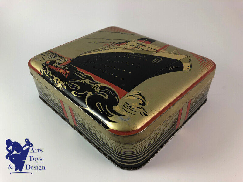 BOITE BISCUITS COMPAGNIE GENERALE TRANSATLANTIQUE NORMANDIE 1935 TRES BEL ETAT
