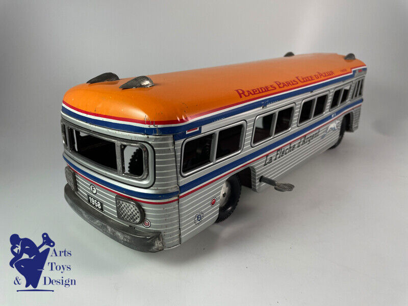 Antique toy France Jouets Bus giant silver arrow Clockwork 45cm 1960