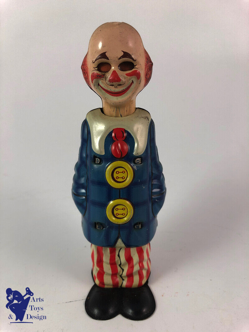Antique toy Distler C.1950 HAPPY CLOWN Clockwork with box H 15cm