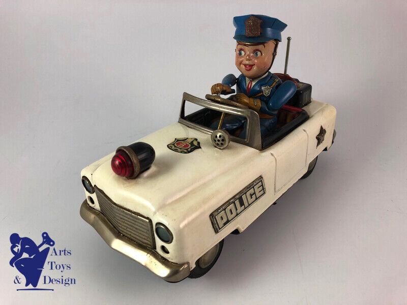 Antique toy Tn Nomura Mystery Police Car Battery Operated Tin Japan 25cm