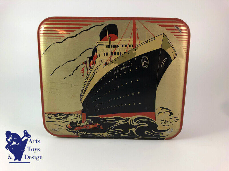 BOITE BISCUITS COMPAGNIE GENERALE TRANSATLANTIQUE NORMANDIE 1935 TRES BEL ETAT