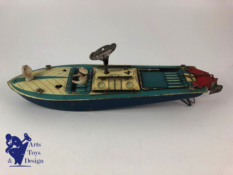 Antique toy CR very rare speed boat 36cm Clockwork C.1950