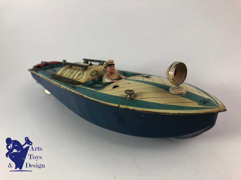 Antique toy CR very rare speed boat 36cm Clockwork C.1950