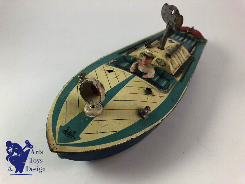 Antique toy CR very rare speed boat 36cm Clockwork C.1950