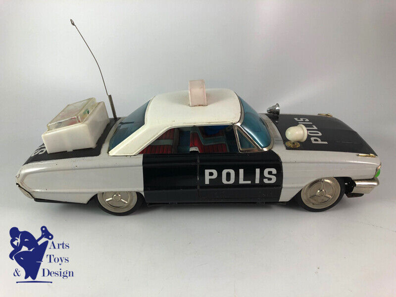 JOUET ANCIEN ICHIKO FORD GALAXIE POLICE CAR POLIS FRICTION TIN JAPAN 33CM