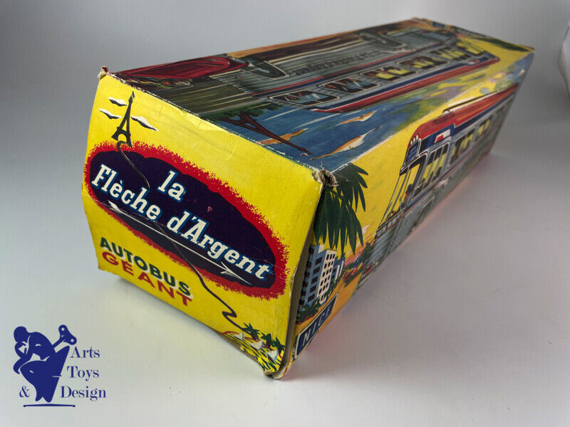 Antique toy France Jouets Bus giant silver arrow Clockwork 45cm 1960
