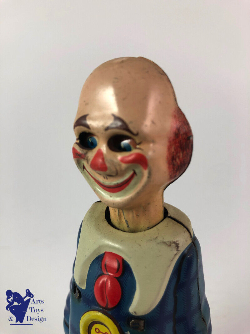 Antique toy Distler C.1950 HAPPY CLOWN Clockwork with box H 15cm