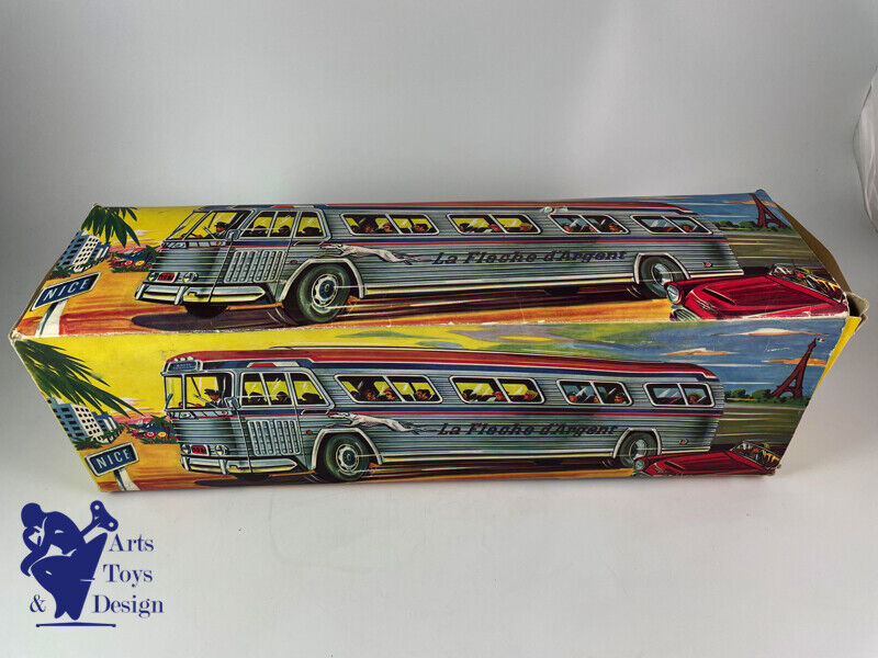 Antique toy France Jouets Bus giant silver arrow Clockwork 45cm 1960