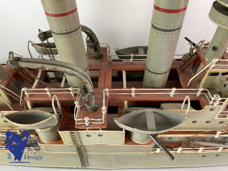 MARKLIN BATEAU CUIRASSE VAPEUR GIULIO CESARE 86CM 1908 JOUET ANCIEN