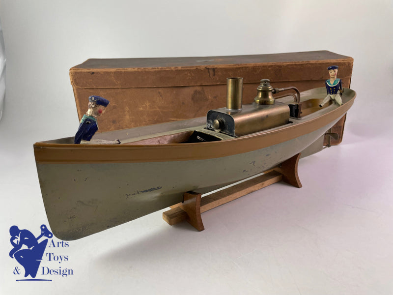 JOUET ANCIEN RADIGUET BATEAU A VAPEUR 42CM VERS 1900 BOITE ET MARINS
