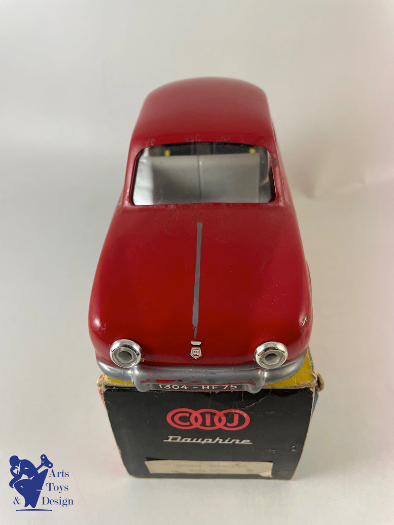 JOUET ANCIEN CIJ 5/59 RENAULT DAUPHINE TOLE MECANIQUE ROUGE VERS 1960