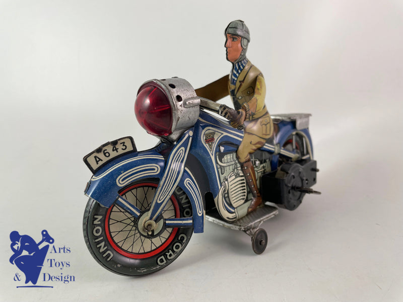 Antique toy Arnold A643 Blue Civil Motorcycle Clockwork circa 1950 L19cm