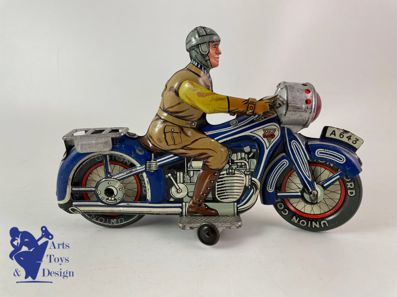 Antique toy Arnold A643 Blue Civil Motorcycle Clockwork circa 1950 L19cm