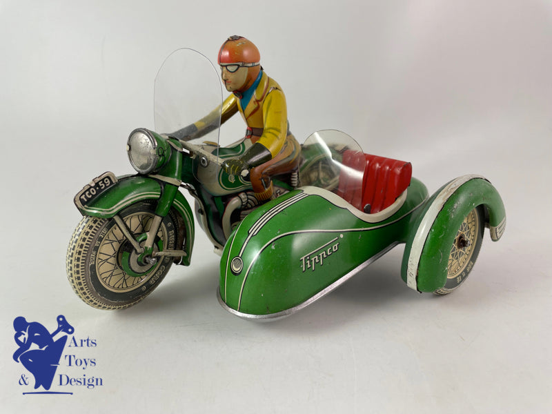 Antique toy Tippco TCO59 MOTO SIDE CAR Clockwork circa 1950 L20cm