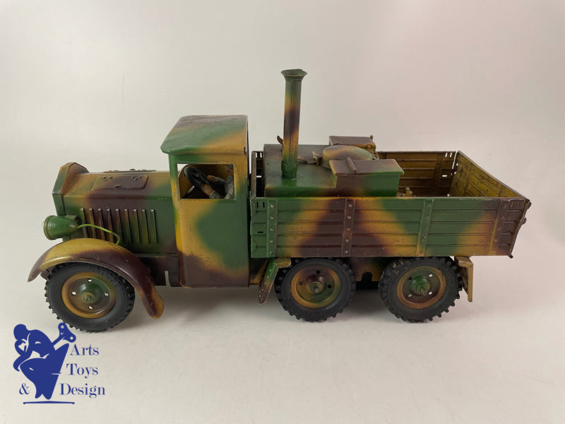 JOUET ANCIEN HAUSSER CAMION MILITAIRE CUISINE MECANIQUE VERS 1937 L30CM