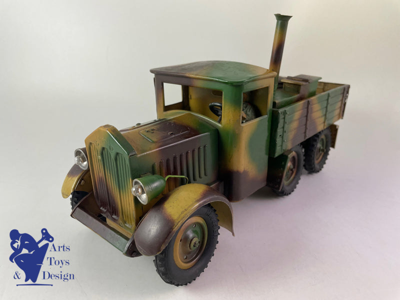 JOUET ANCIEN HAUSSER CAMION MILITAIRE CUISINE MECANIQUE VERS 1937 L30CM
