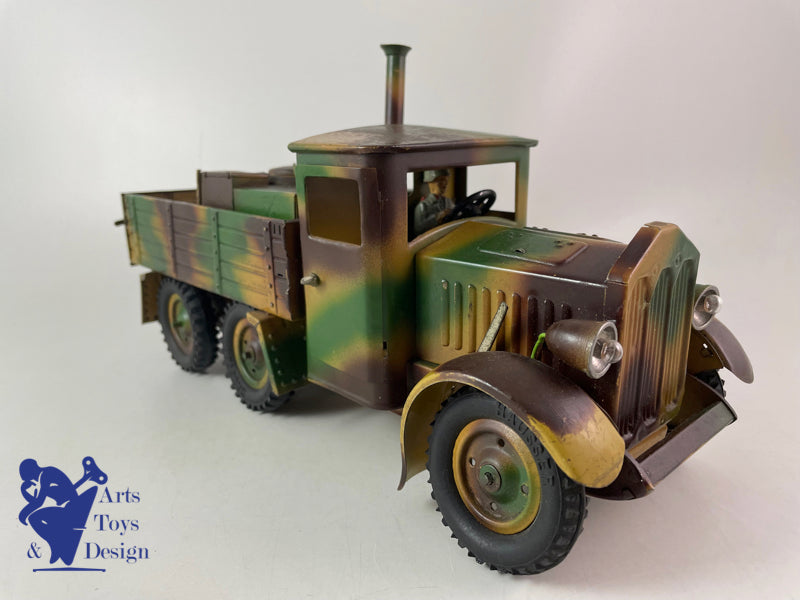 JOUET ANCIEN HAUSSER CAMION MILITAIRE CUISINE MECANIQUE VERS 1937 L30CM