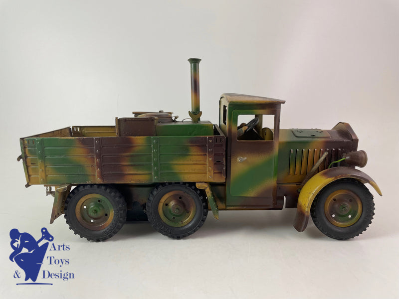 JOUET ANCIEN HAUSSER CAMION MILITAIRE CUISINE MECANIQUE VERS 1937 L30CM