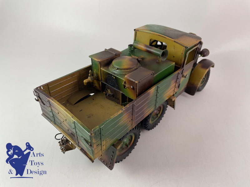 JOUET ANCIEN HAUSSER CAMION MILITAIRE CUISINE MECANIQUE VERS 1937 L30CM
