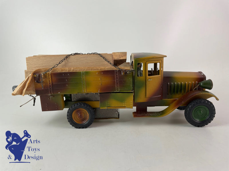 Antique toy Lineol 1218 Bridge transport Military truck circa 1937 clockwork L30cm
