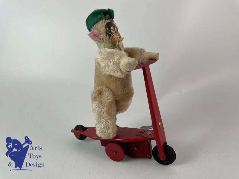 JOUET ANCIEN SFA FRANCE SINGE SUR PATINETTE MECANIQUE VERS 1950 H 16CM