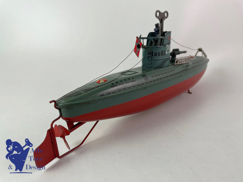 JOUET ANCIEN ARNOLD REF 2005 SOUS MARIN U BOAT MECANIQUE VERS 1937