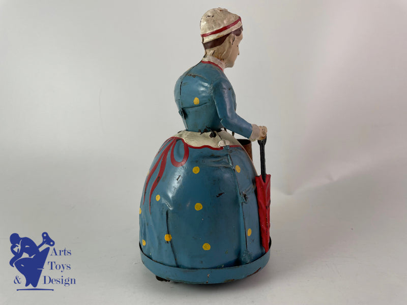 Antique toys Gunthermann Woman with umbrella Clockwork Circa 1910 h 17cm