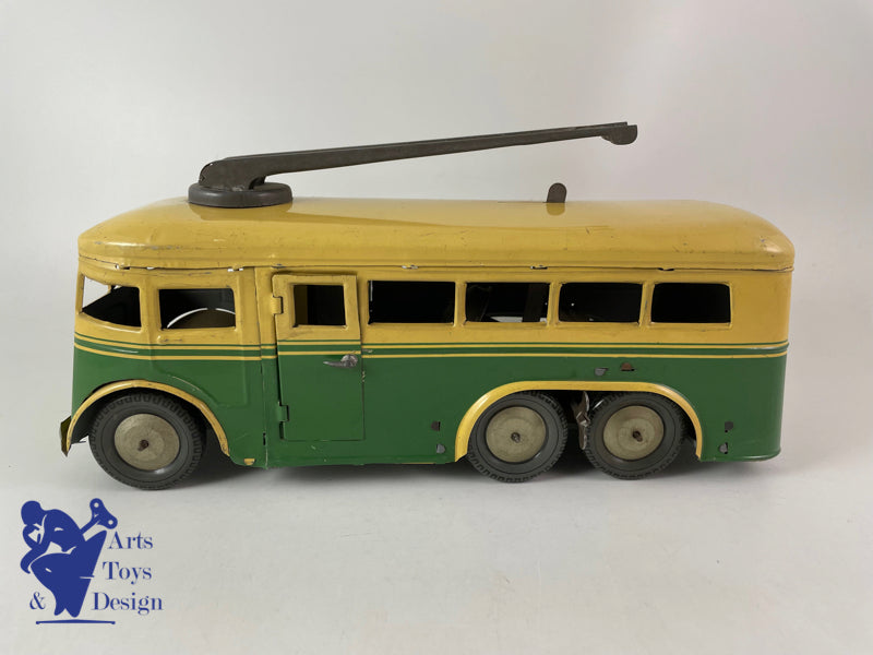 JOUET ANCIEN JOUSTRA AUTOCAR TROLLEY MECANIQUE VERS 1950 L 30CM