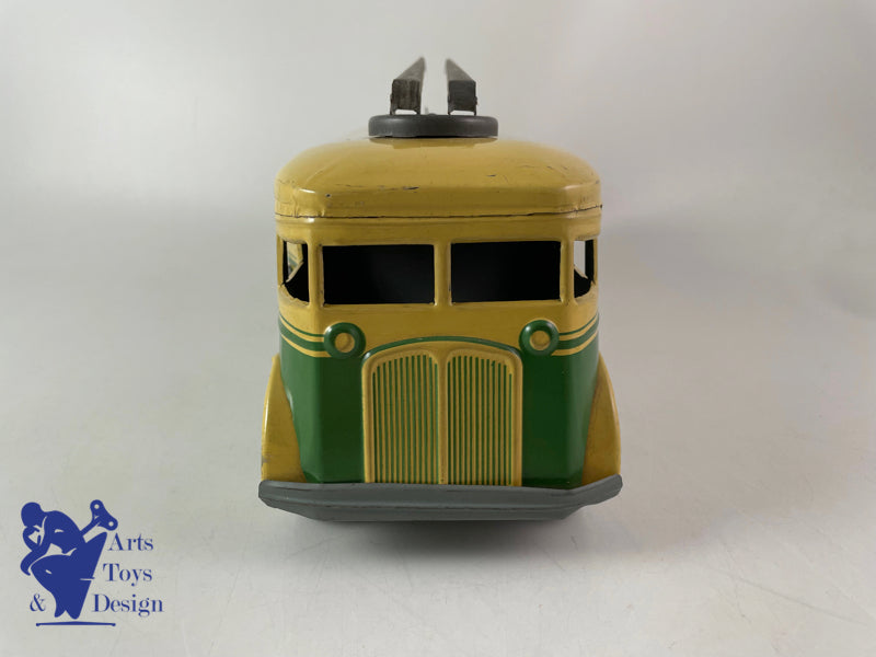 JOUET ANCIEN JOUSTRA AUTOCAR TROLLEY MECANIQUE VERS 1950 L 30CM