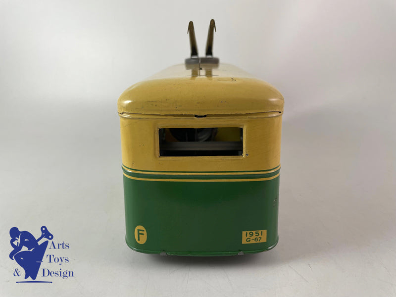 JOUET ANCIEN JOUSTRA AUTOCAR TROLLEY MECANIQUE VERS 1950 L 30CM
