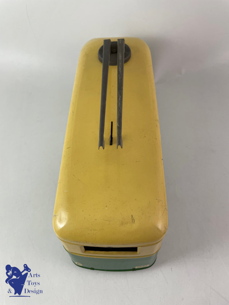 JOUET ANCIEN JOUSTRA AUTOCAR TROLLEY MECANIQUE VERS 1950 L 30CM