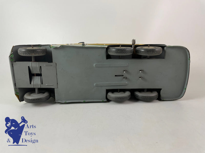 JOUET ANCIEN JOUSTRA AUTOCAR TROLLEY MECANIQUE VERS 1950 L 30CM