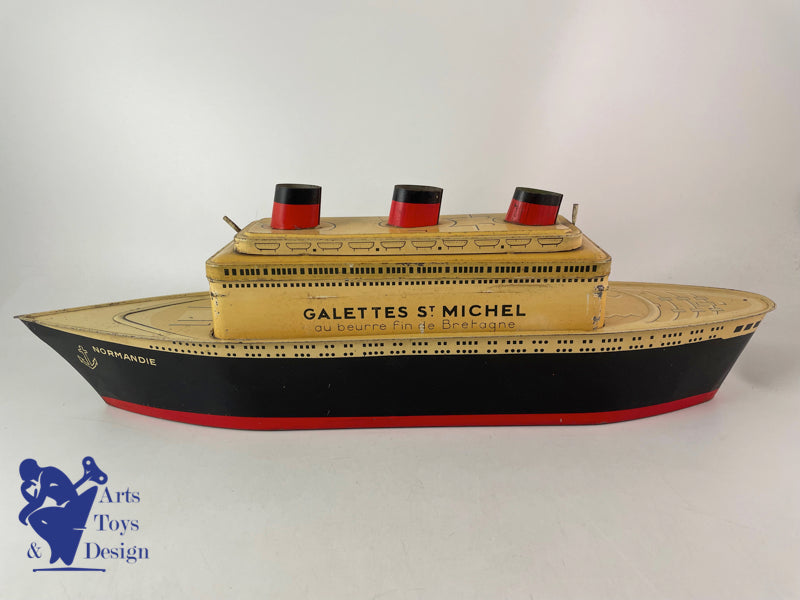 JOUET ANCIEN NORMANDIE BATEAU BOITE A BISCUITS GALETTES ST MICHEL